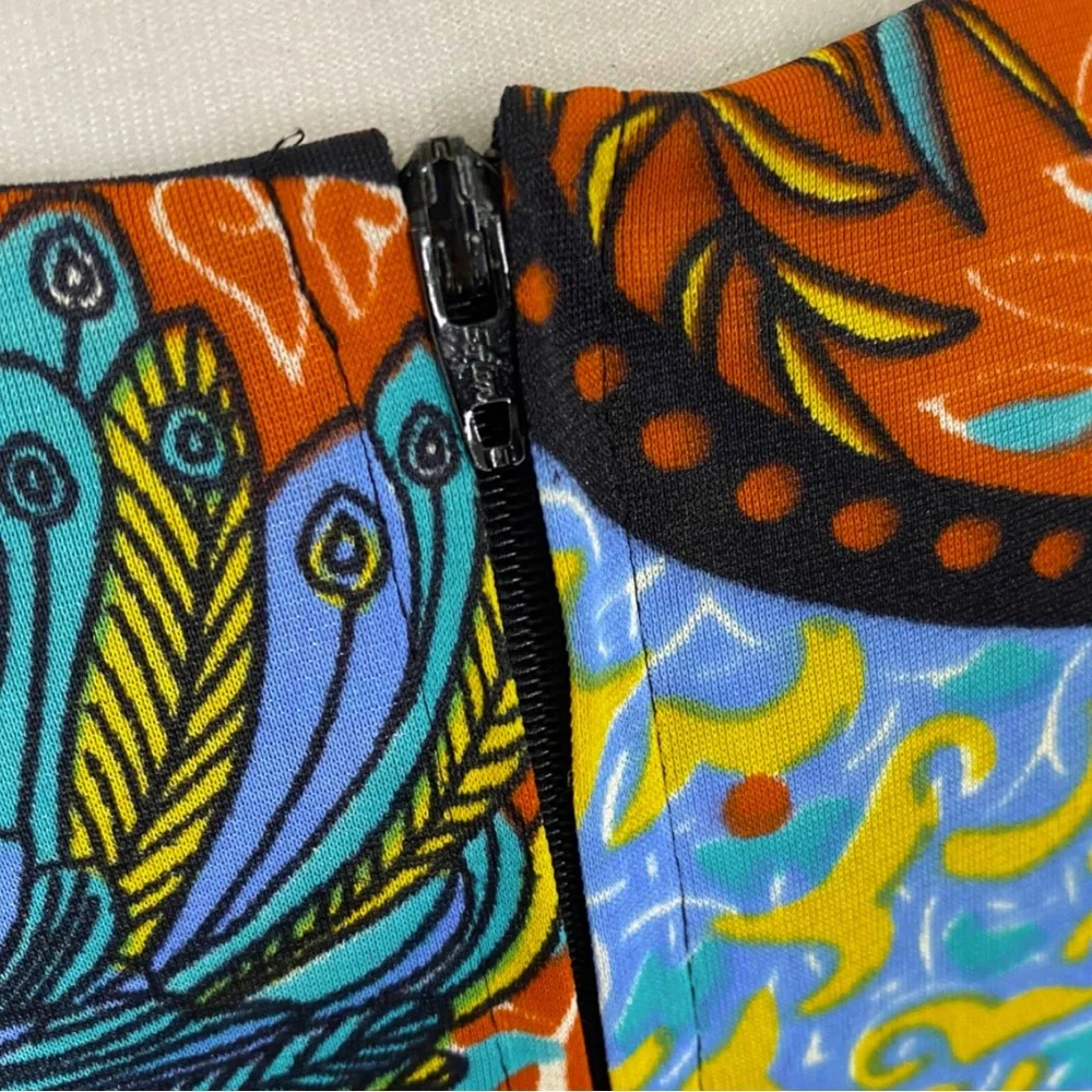 Vintage 70s Lorraine Multicolor Rooster Print Maxi Loungewear Dress